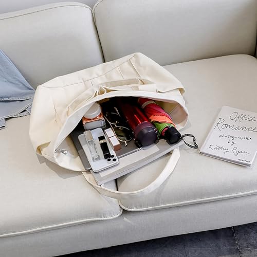 Bolso tote grande de lona Muka con múltiples bolsillos, bolso de hombro resistente, 20" x 14" x 6" miniatura 7