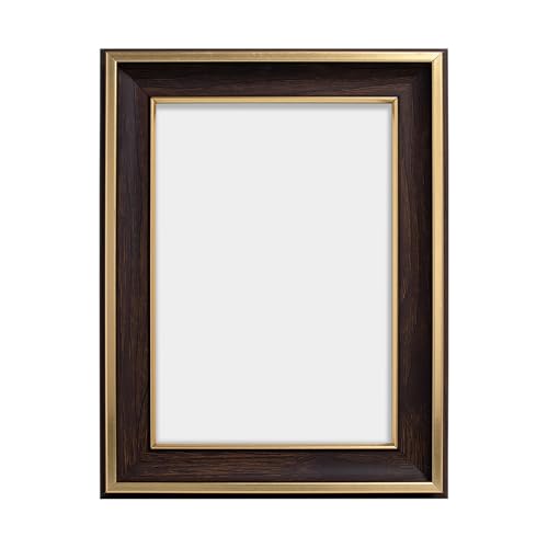 Image of GOLDEN PEACOCK Set of 2 5x7 Inch Photo Frames - Elegant Dark Wood & Gold Finish | Decorative Tabletop & Wall Hanging Picture Frames for Home, Office & Gifting