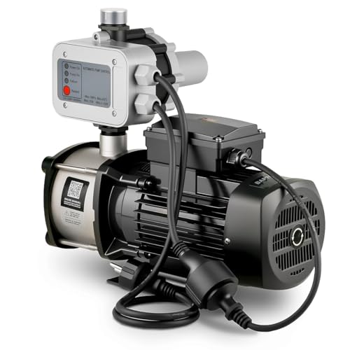 GREENCUT BAP750C Bomba de Agua con Presostato de 750 W ideal para Aguas Claras Caudal Máximo de 67L/min y Altura de Bombeo de 54m, con Carcasa de Acero Inoxidable, Silencioso y Fácil