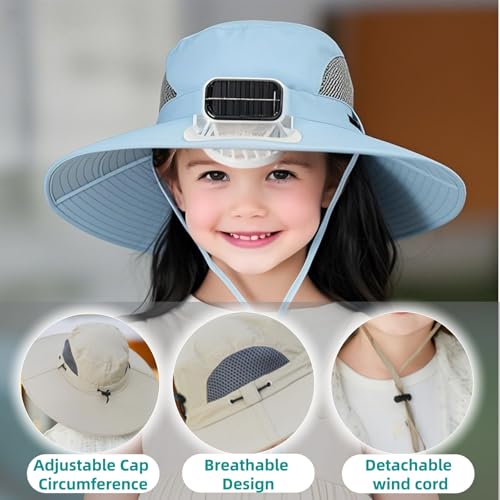 Solar Fan Hat for Kids Wide Brim,2025 New Solar & USB Charging with Removable Fan - Outdoor Hat for Beach, Fishing, Gardening4