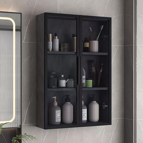 FGXHHS Wall Mounted Bathroom Storage Cabinet with Glass Doors & Mirror - Solid Wood Narrow Toilet Rack for Kitchen nization, Space-Saving Design
