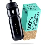 AARON ECO Drinkfles, 100% biologisch afbreekbaar, 750 ml, licht en lekvrij, praktische BPA-vrije waterfles voor sport, fitness, wandelen, outdoor, zwart