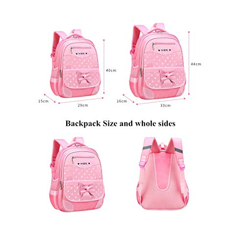 2Pcs Bowknot Wave Point Prints Primary School Bookbag Kids School Backpack Sets For Girls #TOP1