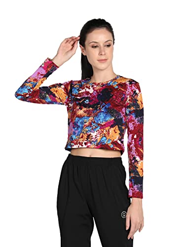Image of CHKOKKO Women's Polyester Regular Fit Round Neck Full Sleeves Gym Crop Top