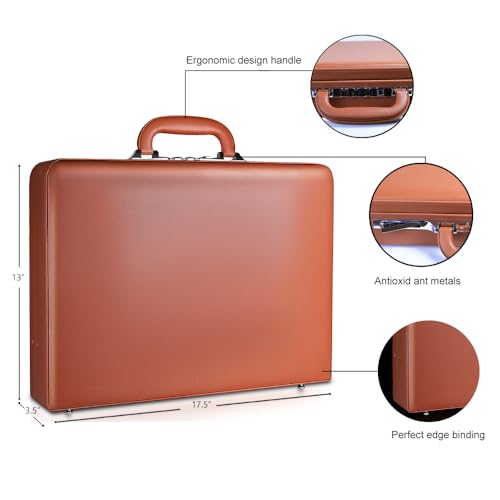 Image of Hard Case Leather Attache for Professionals,Business Briefcase with Lock for Men