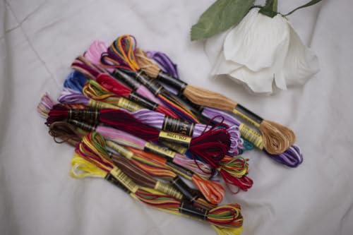 Image of Pack of 12 Premium Embroidery Thread | 100% Egyptian Cotton Premium Skeins | Cross Stitch Embroidery Floss | Oeko TEX Certified | Ideal for Arts & Crafts (Yellow Variegated 1217)