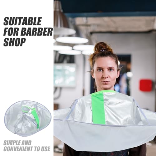 Capa para corte de cabello reutilizable tamaño mediano panel frontal verde para adultos accesorios de peluquería portátil para salón y barbería miniatura 3