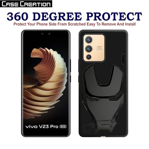 Image of COVERLY Official 3D Touch Feel Trending Avengers Logo Mask Soft Rugged Grip Silicone Iron Man Super Power Cartoon Movie Engraved Silicone Matte Back Cover for Vivo V23 Pro / V23Pro -HD Avenger Black