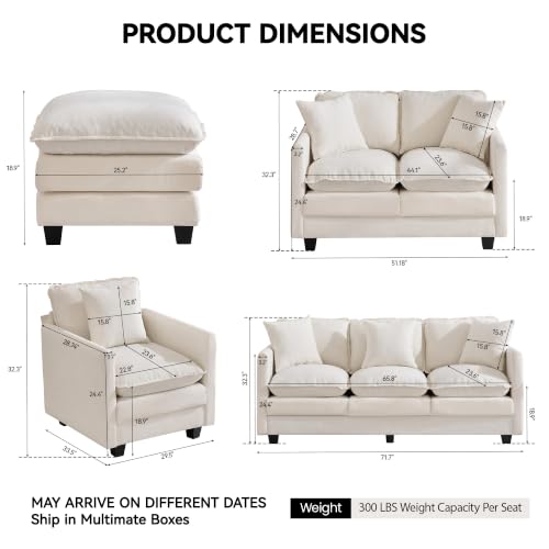 Image of 30'' Cloud Single Couch with Ottoman, Cloud Sofa with Throw Pillow, Modern 1 Seater Reading Chair with Deep Seat, Accent Chairs for Living Room, Bedroom, Small Apartment, Beige