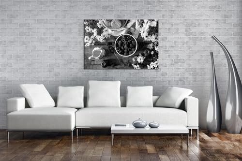 Framboises matures tableau noir et blanc 90x60 cm pour salon chic