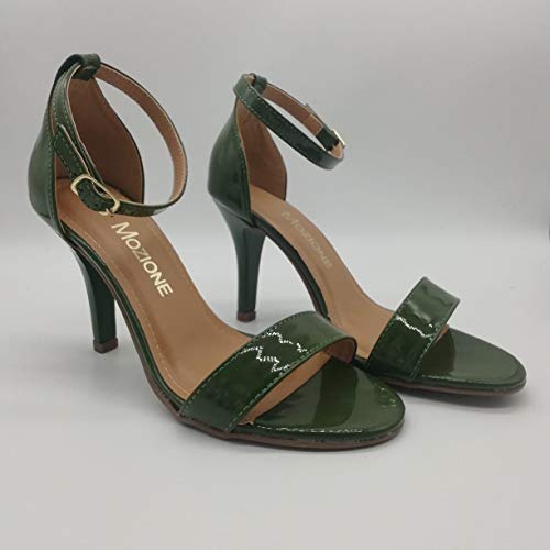 Sandália Sapatos Feminino Salto Alto Fino Conforto Macio Cor:Verniz Verde-FF;Tamanho:36