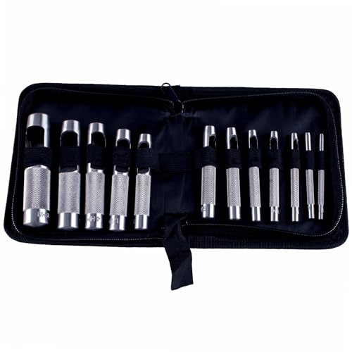 KITISUNI 穴あけポンチ 12本セット 炭素鋼製 ラウンド型皮革ホールパンチ 革工芸・DIY工具 レザー、布、紙、ガスケット用 (3-19mm)