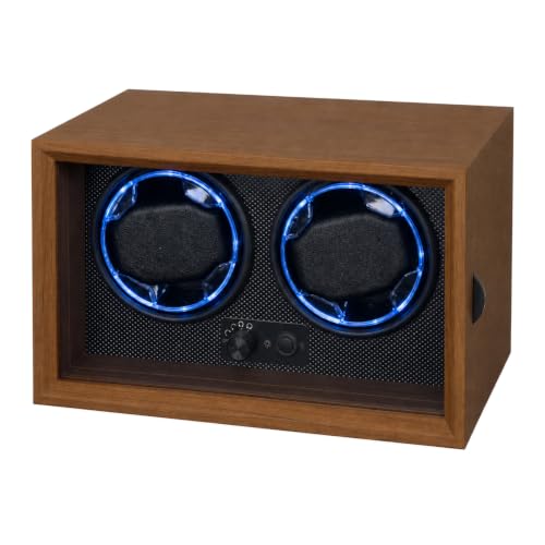 RQQM Automatic Watch Winder for Men and Women Dual Watch Winder with Quiet Motor 4 Rotation Mode Settings Wood Grain Case with Glass Door Ideal Gift for Him/Her