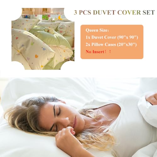 CinYana Queen 100% Cotton Reversible Duvet Cover Set Sage Green — view 3