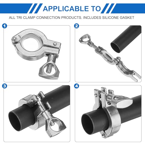 PATIKIL Tri-Clamp, Rohrschelle mit Flügelmutter & Silikondichtung, Geeigneter TC OD 51mm Flanschgröße 64mm, Sanitäre Tri-Clamp Dichtung Für Lebensmittel, Getränke