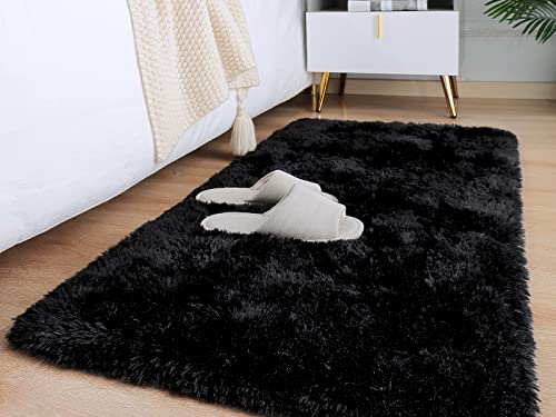 Homore Luxury Fluffy Area Rug Runner Modern Shag Rugs For Bedroom Living Room, Super Soft And Comfy Carpet, Cute Carpets For Kids Nursery Girls Home, 2X4 Feet Black #TOP5