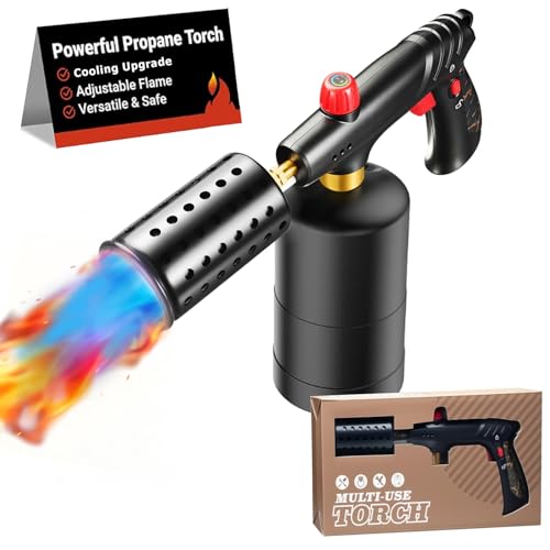 Annatuoli Propane Torch, Cooking Blow Torch Gun with a Safety Lock, Charcoal Lighter, Flame Thrower, Kitchen Food Torch Head for Grill, Sous Vide, BBQ (Tank Not Included) (Golden) by Annatuoli - Used condition - US$37.99