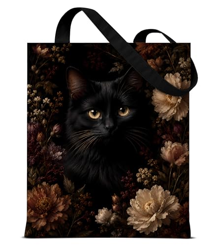 Image of Cute Cat Canvas Tote Bag for Women, Aesthetic Reusable Shoulder Bag for Shopping Travel Work