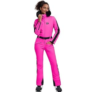 ALSOGO Skianzug Frauen ein Stück Schneeanzug isoliert wasserdicht winddicht Schnee Outfits Jumpsuits mit abnehmbaren Pelzkragen
