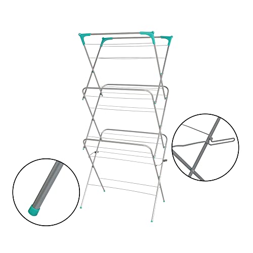 Ram® 3 Tier Deluxe Airer Foldable Heavy Duty Clothes Airer With 4 CORNER HOOKS And Sock Dryer 14M Airing Capacity - Image 2