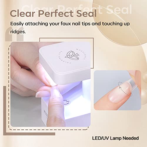 Modelones 4 In 1 Nail Glue Base Coat Nail Polish Set Brush On Gel Nail Glue 15Ml For Rhinestone, False Nails, Base Gel, Blooming Nail Art Gel Nail Kit For Acrylic Nails U V Lamp Needed #TOP3