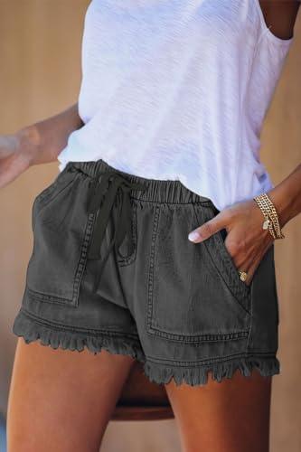 Image of YOCUR Womens Lightweight Shorts Casual Baggy Trendy Hot Pants Elastic Waist Drawstring Comfy Shorts