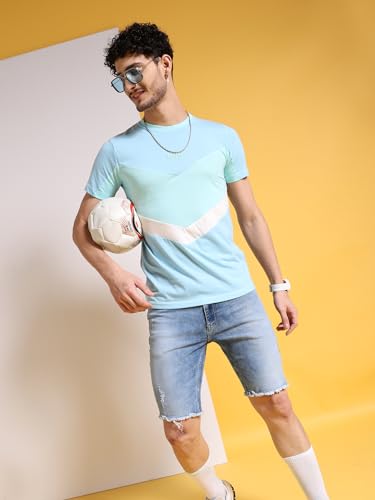 Image of The Indian Garage Co Men Drop Shoulder Loose fit Colourblocked Round Neck Tshirt