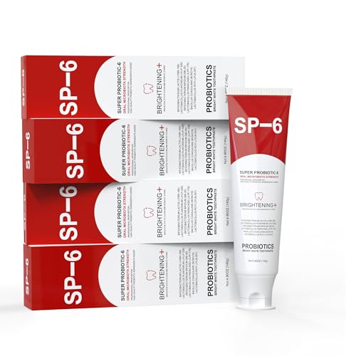SP-6 Probiotic Whitening Pasta dentífrica para blanquear los dientes y aliento fresco, 6 probióticos fórmula para encías saludables, sin flúor, sabor fresco a menta, 145 ml (4)