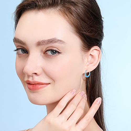 Blue Opal Hoop Earrings 925 Sterling Silver Hypoallergenic Simulated Opal Huggie Earrings For Sensitive Ears Jewelry Gifts For Women Girls #TOP3