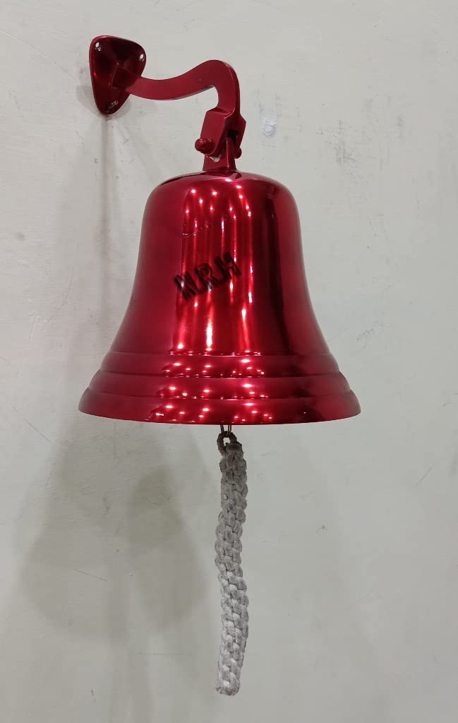 Decorative Ornamental Bells | Pirate's Decorative Ship's Bells | Maritime Ocean Home Decor (8 inch, Red)