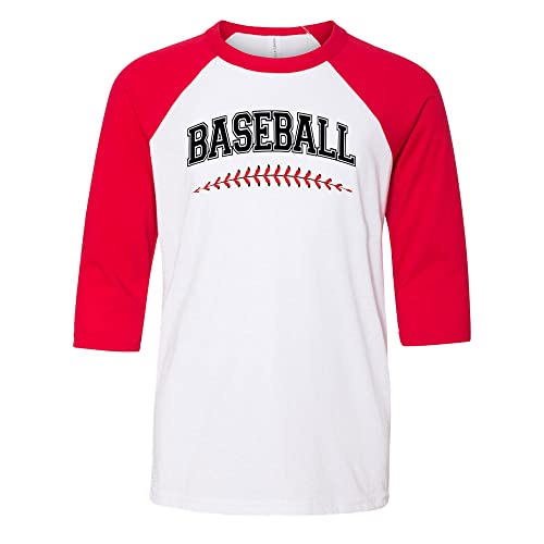 Stitching Baseball Arch Kids Three-Quarter Raglan Sleeve Baseball Shirt Youth Medium White/Red