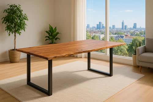 SAM Esstisch Laurina 200x100 cm Akazie Nougat Baumkante U-Gestell schwarz