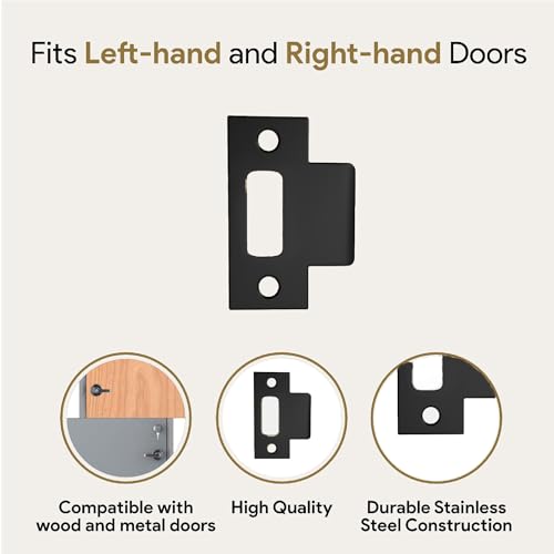 Image of Mega Handles T-Strike Door Plate - Durable Door Strike Plate, Black Strike Plates for Interior Doors