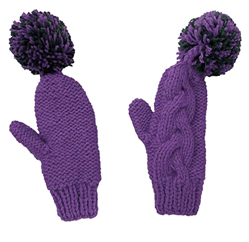 BIBITIME Funny Fingertip Pom Ball Gloves Women Lady Handmade Knit Warm Mittens