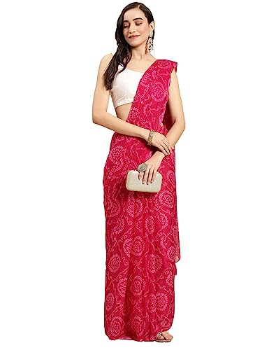 RANI SAAHIBA Women's Chiffon Bandhani Sari Print Without Blouse