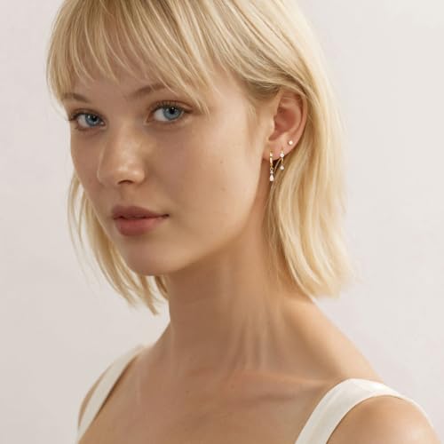 QUINBY Silver Opal Earrings Set For Women,Sterling Silver Opal Earring,Stud Dainty Cartilage Stackable Earring Stacks,14k Hypoallergenic Opals Jewelry Hoop Earrings,Birthday Ideas For Mom Friend Wife2