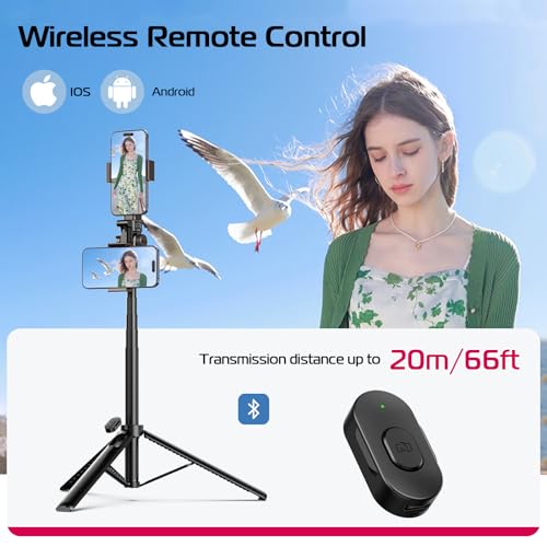 ULANZI MT-70 Extendable Tripod, 63" Selfie Stick Vlog Tripod Stand with 2 Phone Clips as Teleprompter, 360° Rotate Camera Holder for iPhone, Sony, Canon, DJI Osmo Nano, Lightweight for Travel, Black