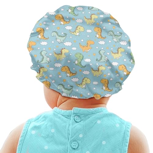 Image of Kids Satin Sleep Cap Boys Girls Sleeping Hat Beanie for Toddler Children Baby Elastic Band Hair Cover Frizzy Curly Hair Dinosaur Cloudy Print Cap Headwear