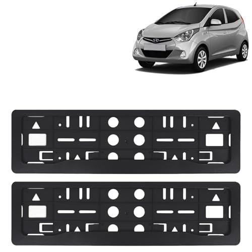 Image of KINGSWAY Eon Car Number Plate Frames for All 2011 to 2019 Models of Hyundai Car Registration Plate Holders, Black Licence Plate Covers (Front and Rear), Universal Size 51.5 x 14.5 cm