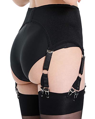 Aedericoe Garter Belt For Women Lingerie Stocking 6 Straps 12 Vintage Metal Clips Garter Belt Suspender For Thigh High Socks Black #TOP3