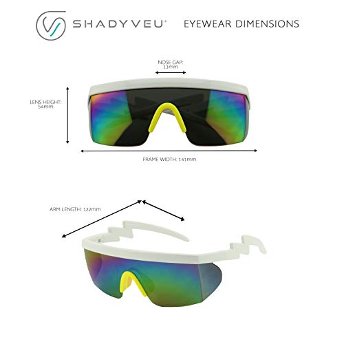 Image of ShadyVEU Semi Rimless Neon Rainbow Sunglasses Mirrored Lens UV Protection 80s Retro Rave Shades Crooked ZigZag Bolt Arm