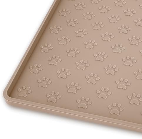 Picture of Ptlom Dog Food Mat Anti-Slip Pet Bowl Mats for Food and Water, High-Lips Pet Placemat Prevent Messy Spills to Floor, Waterproof Puppy Feeding Tray for Small, Medium Large Dogs Cats, 24.5" 16.5"