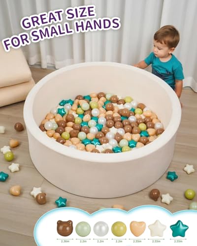 TRENDPLAY Ball Pit Balls Star Bear Heart Shape for Toddlers 50 Pieces, Plastic Toy Balls for Boys Girls,Cream Green+ Coffee