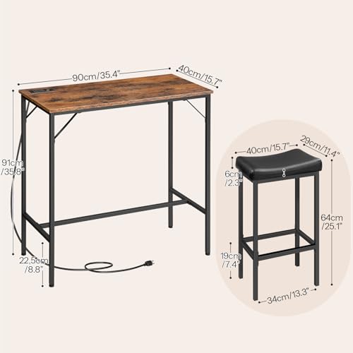 HOOBRO-Bar-Table-Set-394-Pub-Table-and-Stool-Set-High-Top-Bar-Table-with-Charging-Station-3-Piece-Dining-Table-Kitchen-Breakfast-Table-Set-for-Kitchen-Small-Space-Rustic-Brown-BF10UBT01 HOOBRO Bar Table Set 394 Pub Table and Stool Set High Top Bar Table with Charging Station 3 Piece Dining Table Kitchen Breakfast Table Set for Kitchen Small Space Rustic Brown BF10UBT01