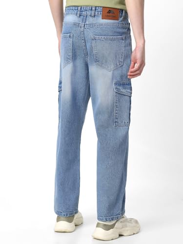 Image of Neostreak Men's Loose Baggy Fit Washed Cargo Jeans with 6 Pockets Non-Stretchable