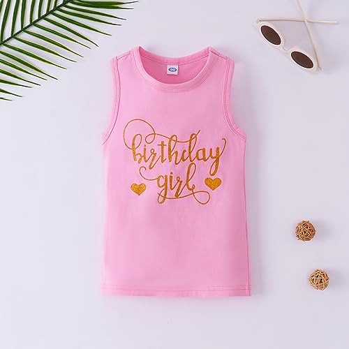 LYSMuch 1-12Y Toddler Girls Birthday Tulle Skirt Tank Top Shirt with Crown Three-Piece Clothes Set3