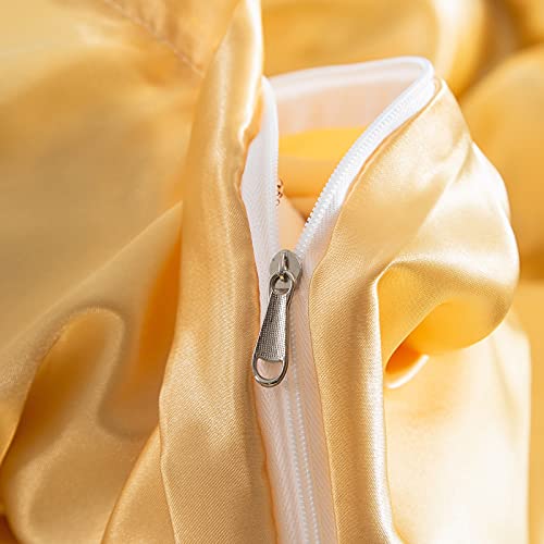 Shaxia Satin Duvet Cover Set (1 Comforter Cover + 2 Pillow Shams) Silky Bedding 3 Piece Set With Zipper Closure, Full Size, Yellow Color #TOP4