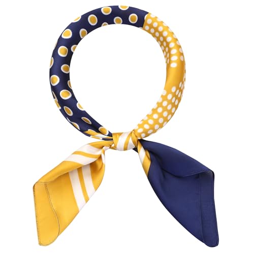 Women Contrast Color Polka Dots Printed Scarf, 27.6x27.6 Square Satin Symmetrical Neck Scarves Neckerchief