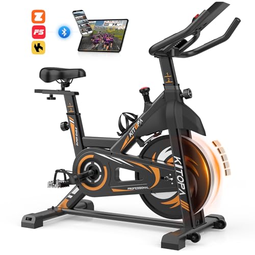 Heimtrainer Fahrrad, Smart Hometrainer Fahrrad mit Bluetooth App & LCD-Monitor, Leises Ergometer mit Verstellbarem Widerstand für Kardio Training, 150 kg Belastbar (Orange)