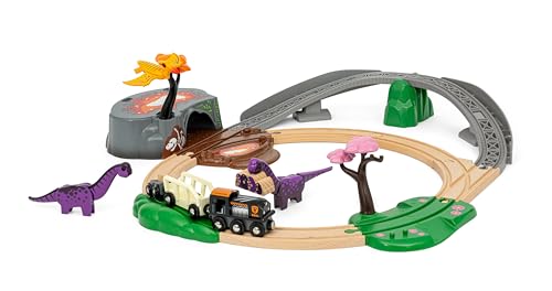 BRIO World Dinosaur Adventure Set - 21-Piece FSC-Certified - Wood Train Set & Accessories - Works with All BRIO Railway Sets - Dinosaur Train Engine, 2 Wagons, Dinosaurs, Tracks & More - Ages 3+